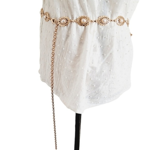 Gold Chain Metal Faux Pearl Waist Belt Chunky Retro Medallion Statement - Picture 8 of 10